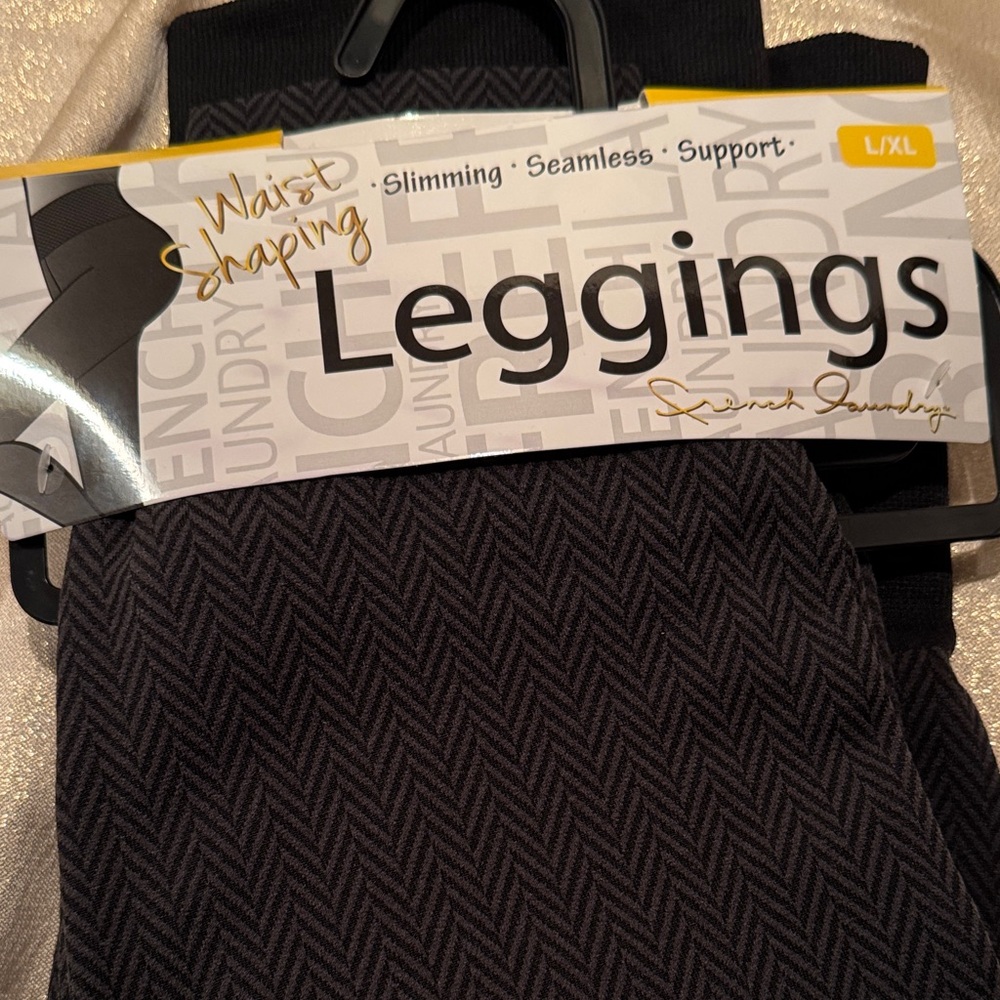 French Laundry Waist Shaping Black /Gray Herringbone Pattern Leggings -Size L/XL